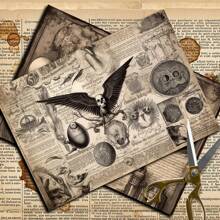 10 张创意复古欧洲花卉和植物背面图案剪贴簿纸，适用于 DIY 手工工艺品、办公、学校用品、派对礼品和礼物、爆炸盒装饰等。带有万圣节、圣诞节、新年和科幻主题星球设计 - 彩色 - 查看 4