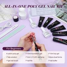 Saviland Poly Nail Extension Gel Kit - 6 Colors Poly Gel Nail Kit Starter Kit with Nail Lamp White Pink Nail Gel with Slip Solution Nail Tools All-in-one for Home DIY Set - 6 色聚美甲凝膠套件 - 查看 2
