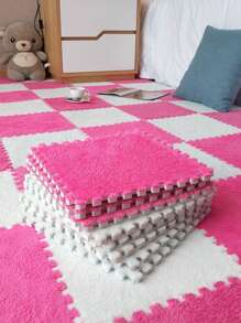 4 件/套拼接毛絨泡沫拼圖墊,臥室客廳地板地毯,溫暖柔軟的家用赤腳墊