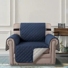Reversible Sofa Cover Couch Slipcover Water-Repellent Anti-Slip Washable Armchair Loveseat Sofa With Elastic Strap Furniture Protector For Pet Dog - Màu xanh hải quân - Xem 11