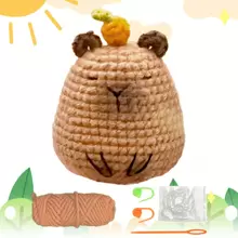 DIY 水豚鉤針編織套件適合初學者寵物生日帽針織動物套件帶鉤針羊毛娃娃和正動物鉤編編織套件帶分步視頻教程、節日創意禮物和生日派對用品、藝術和工藝品家居裝飾 - 彩色 - 查看 1