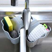 1pc Kitchen Double-layer Sink Hanging Bag Plastic Drain Basket Storage Rack - Pink - View 4