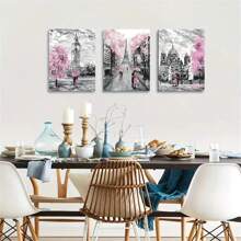 Conjunto De 3 Decoraciones De Torre Eiffel De París Para La Habitación De Las Niñas, Arte De Pared De Lona Con Tema De París En Rosa Y Arte En Blanco Y Negro De La Torre Eiffel, Pintura De La Torre Eiffel De Londres Big Ben, Decoración Del Hogar, Sin Marco