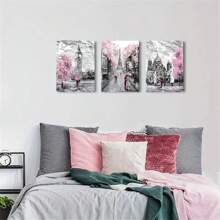 Conjunto De 3 Decoraciones De Torre Eiffel De París Para La Habitación De Las Niñas, Arte De Pared De Lona Con Tema De París En Rosa Y Arte En Blanco Y Negro De La Torre Eiffel, Pintura De La Torre Eiffel De Londres Big Ben, Decoración Del Hogar, Sin Marco