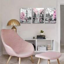 Conjunto De 3 Decoraciones De Torre Eiffel De París Para La Habitación De Las Niñas, Arte De Pared De Lona Con Tema De París En Rosa Y Arte En Blanco Y Negro De La Torre Eiffel, Pintura De La Torre Eiffel De Londres Big Ben, Decoración Del Hogar, Sin Marco