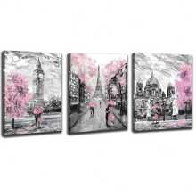 Conjunto De 3 Decoraciones De Torre Eiffel De París Para La Habitación De Las Niñas, Arte De Pared De Lona Con Tema De París En Rosa Y Arte En Blanco Y Negro De La Torre Eiffel, Pintura De La Torre Eiffel De Londres Big Ben, Decoración Del Hogar, Sin Marco
