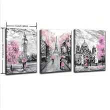 Conjunto De 3 Decoraciones De Torre Eiffel De París Para La Habitación De Las Niñas, Arte De Pared De Lona Con Tema De París En Rosa Y Arte En Blanco Y Negro De La Torre Eiffel, Pintura De La Torre Eiffel De Londres Big Ben, Decoración Del Hogar, Sin Marco