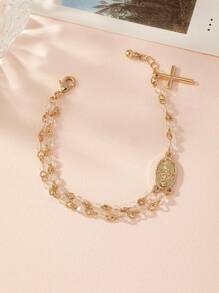 1pc Beautiful Cross Glass Beaded Bracelet - Yellow Gold - View 2