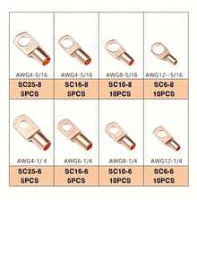 60pcs Wire Lug Connector Ring Sc6-25 Copper Connector Bare Cable Voltage Terminal Connector Kit - Gold - View 3