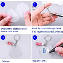 120 Llaveros Acrílicos Transparentes Para Kit De Vinilo Que Incluyen Anillos Redondos De Acrílico En Blanco Con Borlas Para Manualidades Diy - Plateado - Ver 6