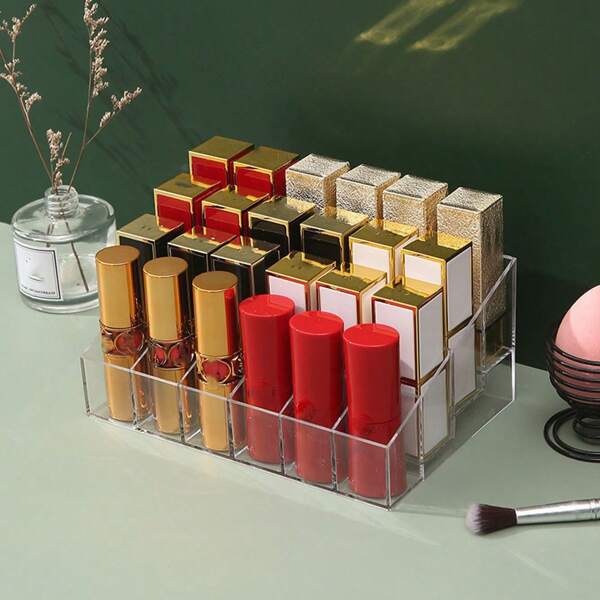 1 Pièce Boîte De Rangement De Maquillage Transparente À 24 Compartiments Pour Rouge À Lèvres, Cosmétiques, Conteneur Organisateur De Bureau, Chambre, Maison, Chambre Rose, Décoration De Salon, Articles De Voyage, Sac Cadeau, Cadeaux Pour Maman, Papa, Homme, Amis, Enseignant, Anniversaire, Mariage, Bureau, Étagères, Accessoires, Boîtes Cadeaux, Cadeau Drôle, Rangement