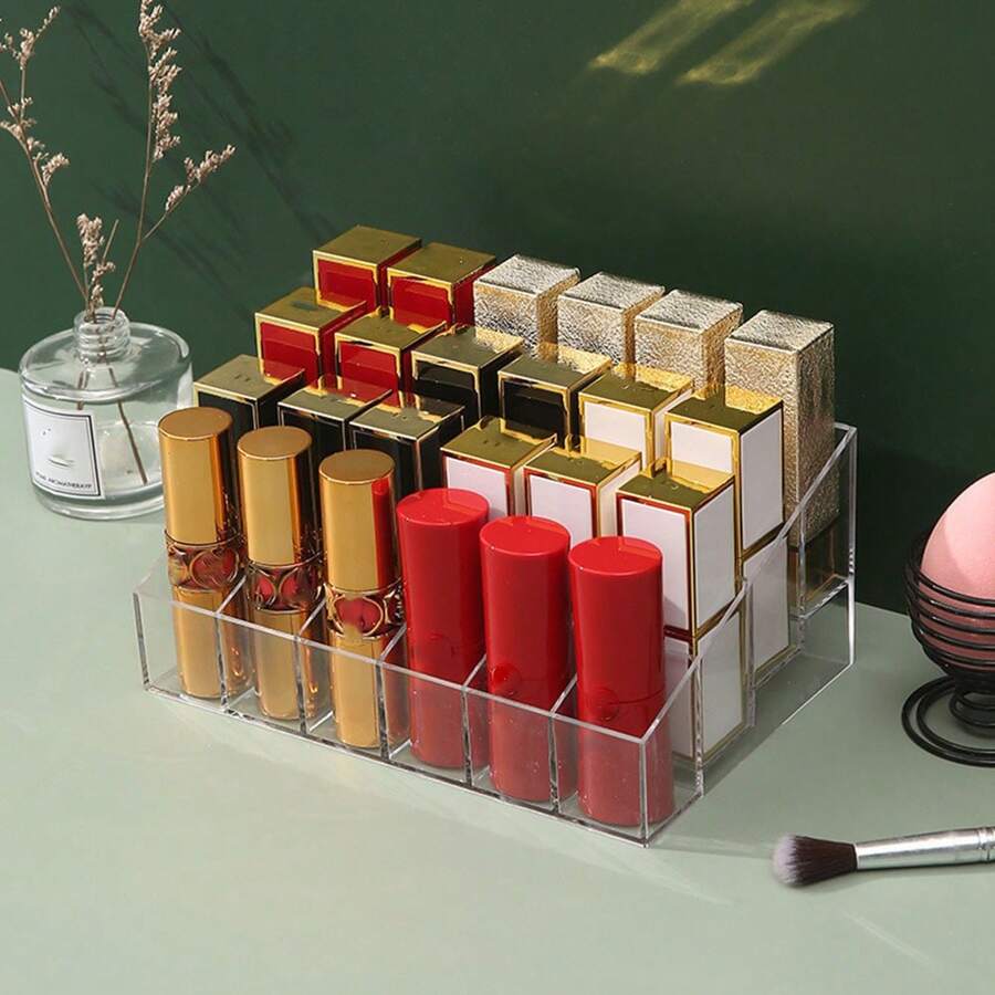 1 Pièce Boîte De Rangement De Maquillage Transparente À 24 Compartiments Pour Rouge À Lèvres, Cosmétiques, Conteneur Organisateur De Bureau, Chambre, Maison, Chambre Rose, Décoration De Salon, Articles De Voyage, Sac Cadeau, Cadeaux Pour Maman, Papa, Homme, Amis, Enseignant, Anniversaire, Mariage, Bureau, Étagères, Accessoires, Boîtes Cadeaux, Cadeau Drôle, Rangement