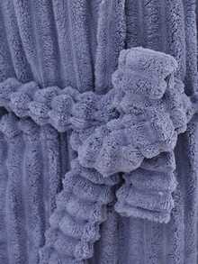 Blue Striped Men's Bathrobe With Tie Waist - Royal Blue - View 6