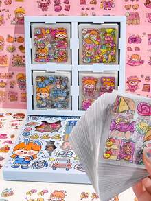 100pcs Colorful Cartoon Cute Stickers, PET Material Phone Cup Decorative Supplies - Multicolor - View 2