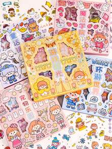 100pcs Colorful Cartoon Cute Stickers, PET Material Phone Cup Decorative Supplies - Multicolor - View 11