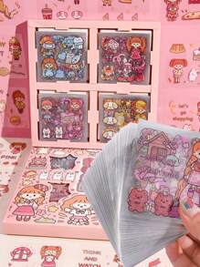 100pcs Colorful Cartoon Cute Stickers, PET Material Phone Cup Decorative Supplies - Multicolor - View 1