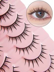Asiteo 10 对自然假睫毛漫画睫毛 3d 仿貂毛睫毛柔软翼状自然逼真睫毛延长条睫毛、睫毛、睫毛、假睫毛 - 黑色 - 查看 3