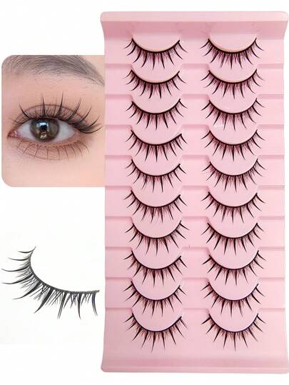 Asiteo 10 Pairs Natural False Eyelashes Manga Lashes 3d Faux Mink Lashes Soft Winged Natural Realistic Eyelash Extension Strip Lashes,Lashes,Eyelashes,Fake Lashes