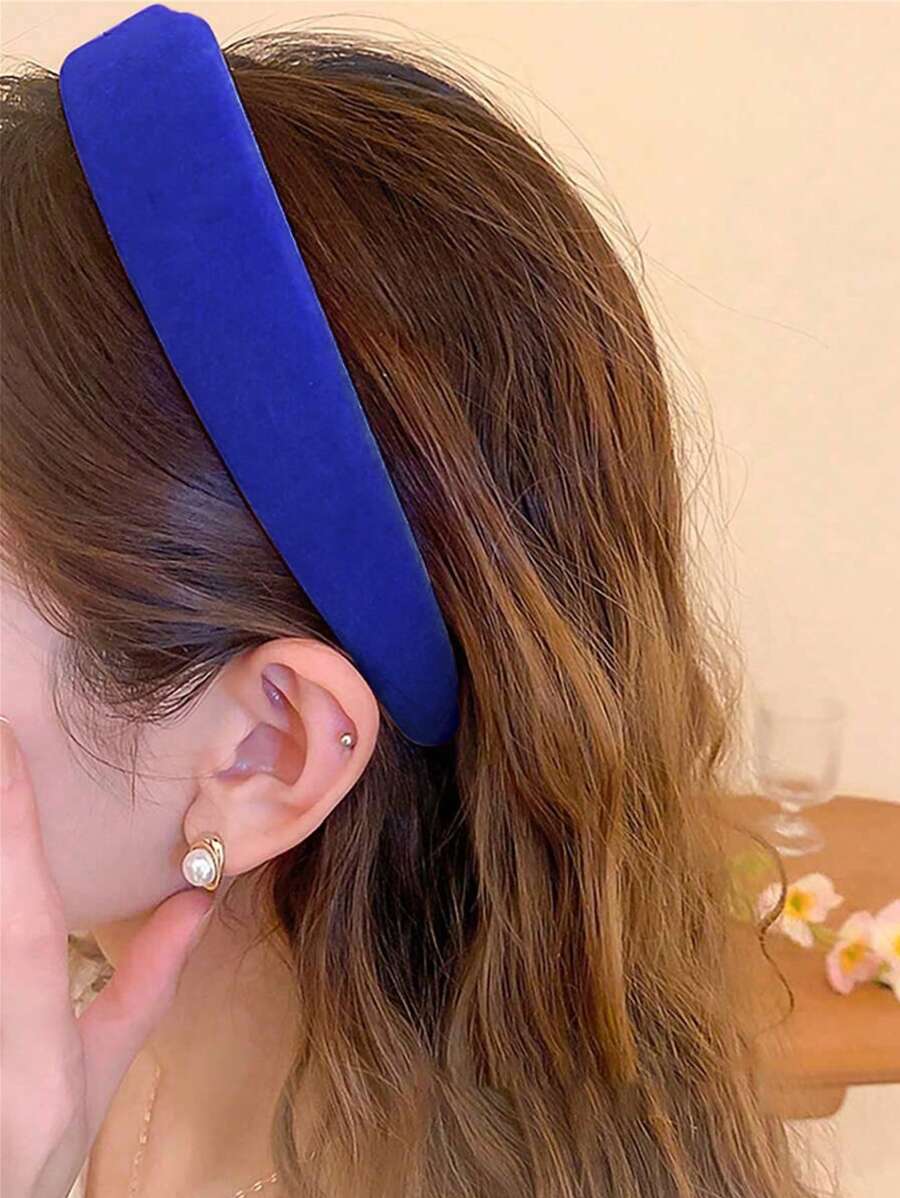1 Miếng 3cm Chiều rộng Của phụ nữ Màu thuần Nhung Bọt biển Băng đô cài tóc Kẹp tóc Với Chống trượt Răng , Thanh lịch vui tươi Dây buộc tóc Đối với Mặc hàng ngày , Đầm Party - Xanh đậm - Xem 1