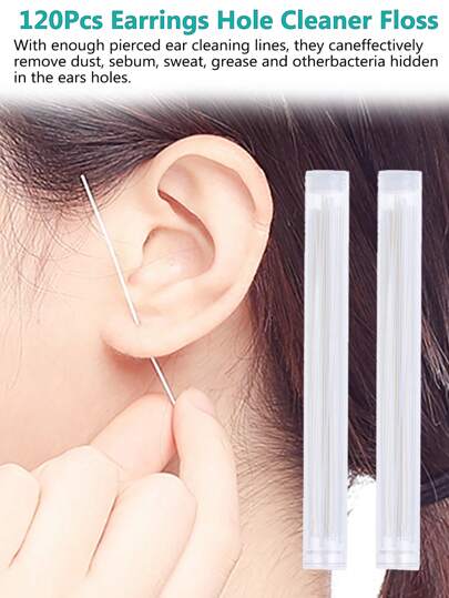 120 件装耳朵清洁线，用于穿耳洞、去除污垢、除臭和防堵塞、袋子、整理器、存储