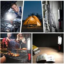 1pc Cob Work Light 8000lm Rechargeable Led Light Strip, With 2*18650 Battery, Portable Magnetic Light With Hook, Clip, Waterproof - Black - View 2