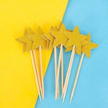Bộ sản phẩm trang trí bánh hình ngôi sao năm cánh Bộ trang trí bánh cắm điện Tiệc nướng tráng miệng Khăn trải bàn 10 món - Vàng - Xem 1