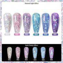 XEIJAYI 1入組8ml閃閃發光反光金屬亮絲凝膠指甲油-鐳射水鑽凝膠拋光適用於家庭沙龍美甲DIY - 紫色 - 查看 6