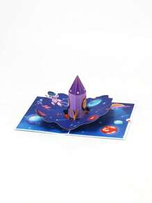 1pc Rocket Pop Up Greeting Card With Envelope, Birthday Greeting Card, Space Adventure Theme Greeting Card, Birthday Card For Kids, Rocket Pattern Greeting Card - Multicolor - View 6