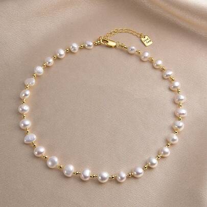 1 pieza Collar de perla natural enchapado en oro de 18K para mujeres, regalos para el Día de la Madre, San Valentín, boda, matrimonio, cumpleaños