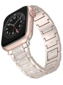 1入組女士米色豪華鑽石智慧手錶錶帶，不鏽鋼手錶帶，適用於Apple Watch系列9 Ultra 8 7 SE 6 5 4 3 2 1時尚金屬手腕帶38mm 40mm 41mm 42mm 44mm 45mm 49mm，時尚Apple Watch手環，智慧手錶帶適用於Apple Watch手帶，手鐲Apple Watch手環，Apple Watch手帶配件 - 米色 - 查看 2