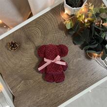 熊形方巾,卡通珊瑚絨柔軟吸水手工結蝴蝶結毛巾"小熊"聖誕禮物 - 酒紅色 - 查看 3