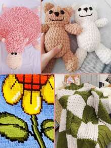 1卷100克甜甜圈造型毛線,適用於diy織毯,坐墊,圍巾,帽子,娃娃,毛絨坐墊等,總長約800cm / 315in - 藍灰白 - 查看 3