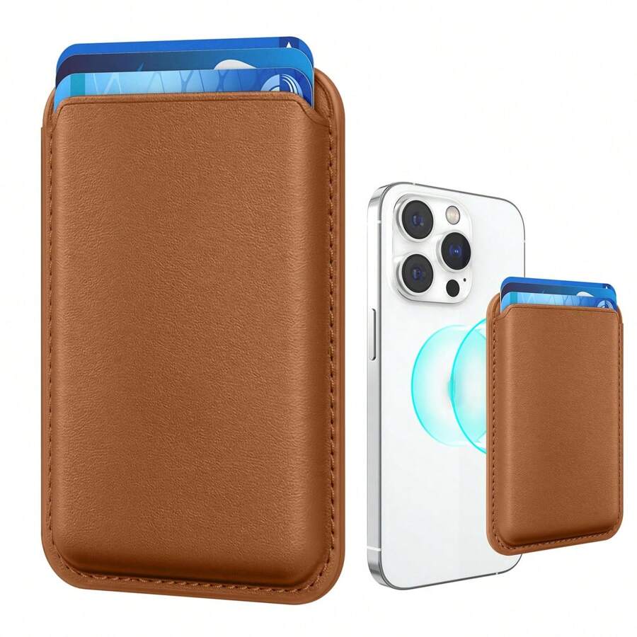 1 chiếc bao đựng thẻ bằng da siêu mỏng có nam châm, tương thích với iPhone 16 Pro Max/16 Pro/16 Plus/16/15 Series/14 Pro Max/13/12 Pro MagSafe Accessories - màu nâu - Xem 1