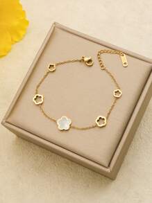 1 件不锈钢贝壳梅花波西米亚派对手链女士原创设计手镯珠宝情人节