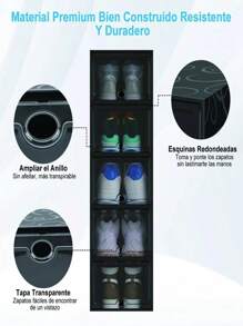 6 Cajas Organizadoras Apilables Para Zapatos+6 Bolsa-zapatos Set de 6 Cajas Organizadoras de Zapatos Apilables - Mueble para Zapatos, Hogar, Cajas de Plástico, Mueble, Organizador de Plástico, Muebles para Ropa y Organizador Cajones, Ideal para Ahorrar Espacio - Negro - Ver 6