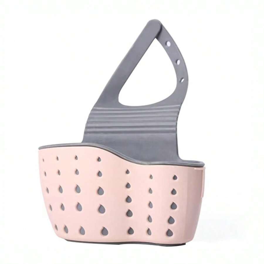 1pc Kitchen Double-layer Sink Hanging Bag Plastic Drain Basket Storage Rack - Pink - View 1