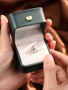 1 件套优质礼品套装，925 银戒指镶嵌灰色仿珍珠和方晶锆石 - 手工珠宝，送给女朋友、周年纪念日、节日的完美礼物