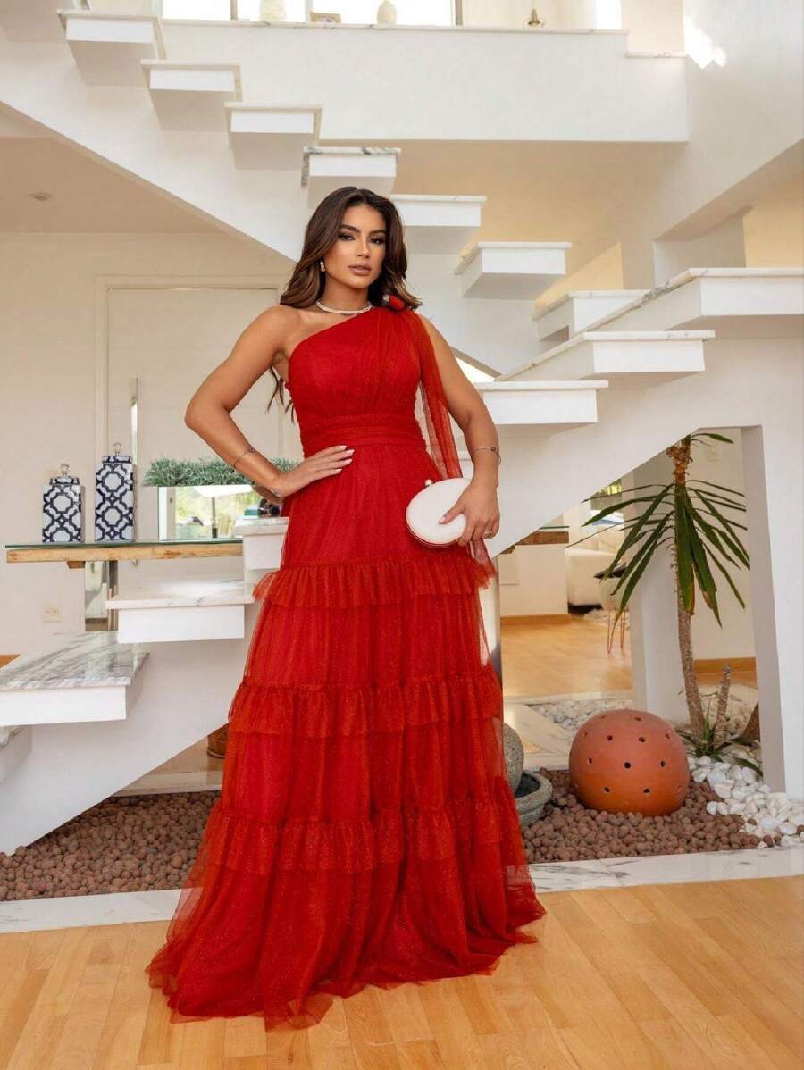 做為伴娘穿的陶瓷紅色婚禮禮服。 - 亮橙色 - 查看 1