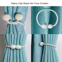2pcs Magnetic Curtain Tiebacks With Window Curtain Backing Board And Rope Tassel, Classic Design For Home And Office, Total Length 16.54 Inches - Grey - View 5