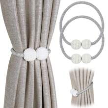 2pcs Magnetic Curtain Tiebacks With Window Curtain Backing Board And Rope Tassel, Classic Design For Home And Office, Total Length 16.54 Inches - Grey - View 1