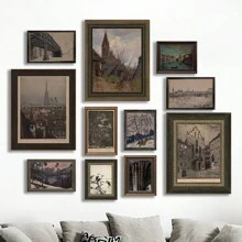11pcs/Set Unframed Retro European Architecture Printed Canvas Posters, Canvas Wall Art, Modern Home Wall Decoration Gifts Birthday Graduation - Multicolor - View 5
