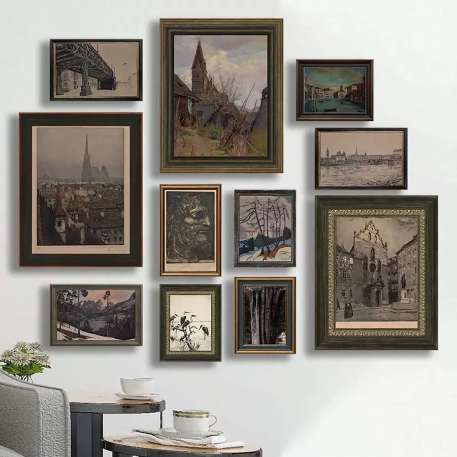 11pcs/Set Unframed Retro European Architecture Printed Canvas Posters, Canvas Wall Art, Modern Home Wall Decoration Gifts Birthday Graduation - Multicolor - View 1