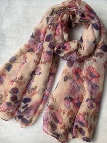 1pc Balinese Chiffon Floral Printed Long Scarf Elegant For Outdoor All Seasons Winter Fall Valentine's Day Valentines - Multicolor - View 3
