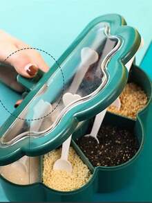 1pc Kitchen Combination Integrated Seasoning Box Creative Multi-compartment Salt Jar Seasoning Jar Plastic Household Seasoning Box - Green - View 5