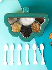 1pc Kitchen Combination Integrated Seasoning Box Creative Multi-compartment Salt Jar Seasoning Jar Plastic Household Seasoning Box - Green - View 2