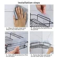 Estante De Almacenamiento Triangular De Hierro Para Esquina De Baño, No Requiere Perforación, 1 Ud. - Negro - Ver 5