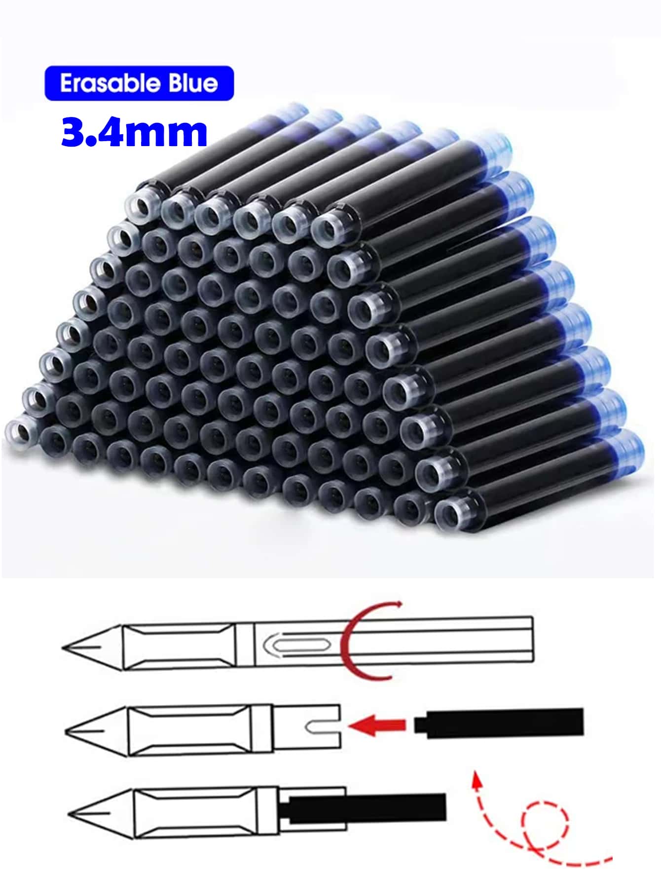 20 cái Xanh Ink Hộp đạn Nạp lại Đối với 3.4mm Bóng lăn Bút mực - Màu xanh lam - Xem 1
