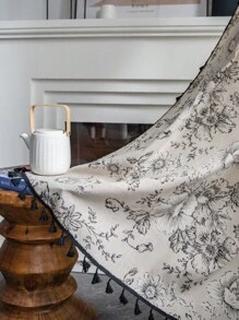 Bubaba 1 pièce de rideaux occultants à imprimé floral, style minimaliste nordique avec décoration de franges noir, convient pour la cuisine, la salle à manger, la chambre à coucher, l'hôtel, la décoration saisonnière