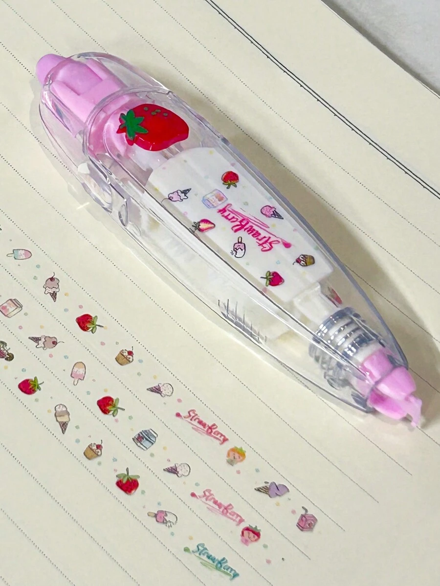 1pc Strawberry Print Decorative Adhesive Tape, Creative Office & School Supplies, Planner Decorative Washi Tape