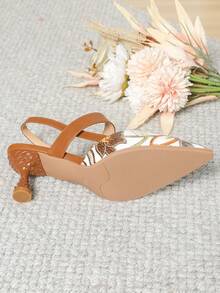 女士彩色阻塞花朵設計時尚高跟泵鞋,適用於春秋季,旗袍風格,時尚圓扣細跟 - 彩色 - 查看 5